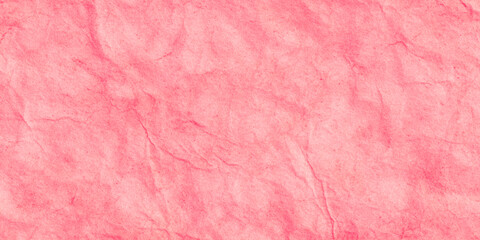 Fototapeta premium Pink crumpled paper texture background with wrinkled parchment effect shows intricate folds, creases, and shadows effect suitable for vibrant graphic design.