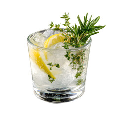 Fototapeta premium Gin and Tonic Cocktail with Rosemary and Thyme for Refreshing Summer Drinks and Cocktail Menu Designs