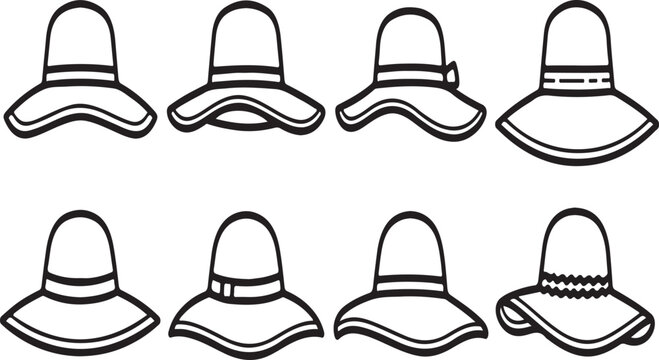 Assorted hats and caps displayed in a grid pattern with various styles and designs Vector
