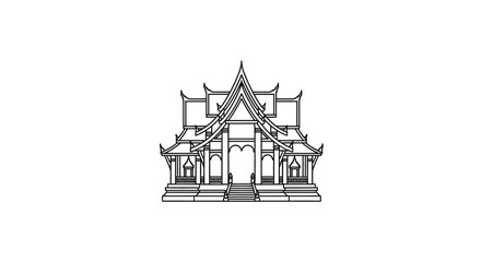Fototapeta premium Traditional Thai Temple Architecture Outline Icon