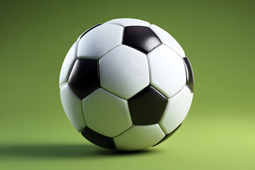Fototapeta premium Soccer ball on a green background with bright lighting creating contrast