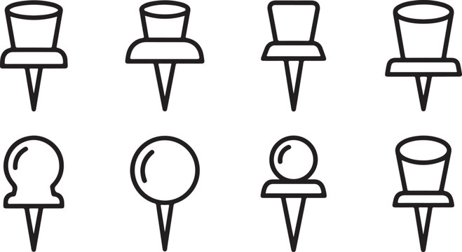 A variety of push pins and thumb tacks with different colored tops and bases Vector