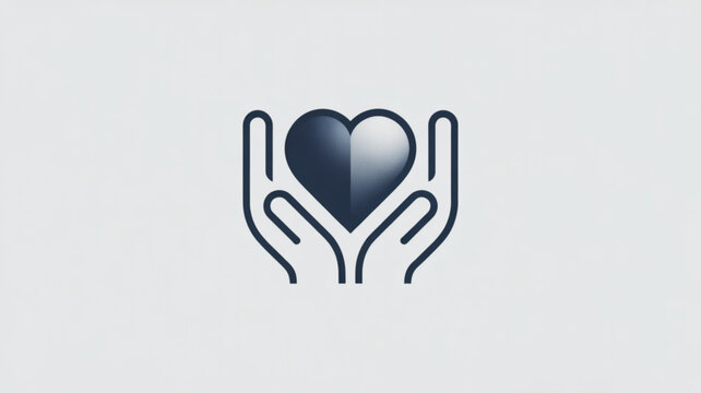 Hands cradling a heart symbol representing love care and compassion in a simple modern vector illustration