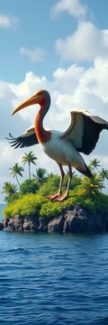 A large, flightless dodo bird stands on a lush island,  extinct bird,  prehistoric