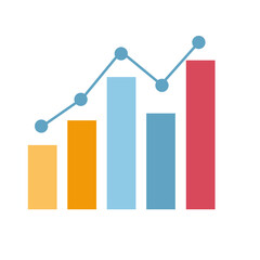 Bar chart with connected line graph representing sales performance, financial trends, and business analytics in clean minimal vector style.