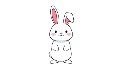 Fototapeta premium Simple and cute white rabbit character standing upright on its hind legs with a friendly smile and rosy pink cheeks.