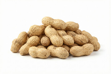 Pile of unshelled peanuts on a clean white background, studio shot