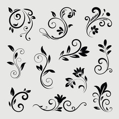 Vintage Flower and Leaf Swirl Ornaments &ndash; Vector Collection