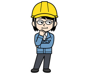 不敵に笑うヘルメットをかぶった現場監督の中年女性