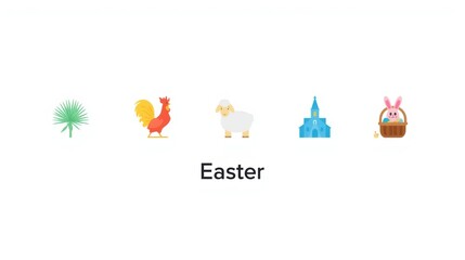 Fototapeta premium Colorful icons representing traditional symbols associated with the easter celebration.