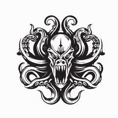Fototapeta premium Horror Octopus Creature with Sharp Teeth Vector Illustration