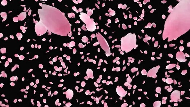 A beautiful explosion of pink cherry blossom petals on a black background.
