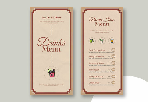 Drinks Menu Template Layout