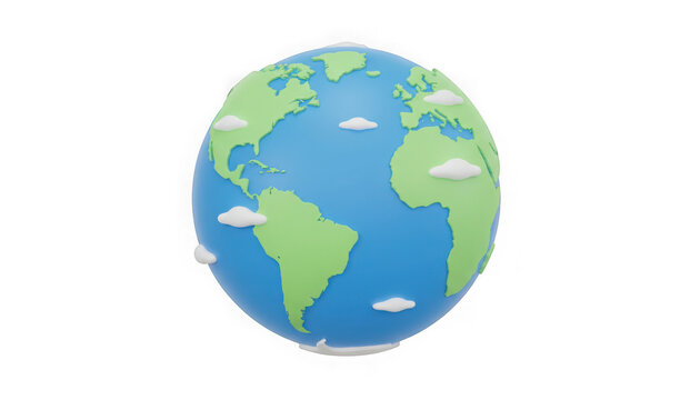 3D globe with continents map isolated on transparent background