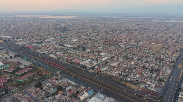 Drone view of conurbation between Ecatepec and Mexico City