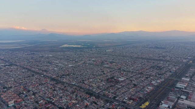 Drone view of conurbation between Ecatepec and Mexico City