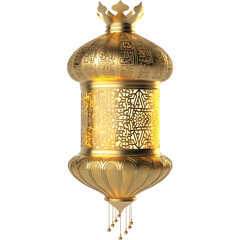 Set of Ornate Golden Ramadan Lanterns Fanous Isolated on White Background