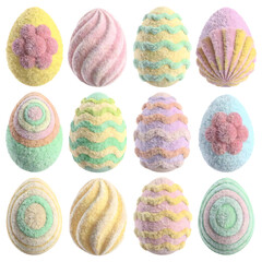 Set of 3D pastel textured Easter eggs