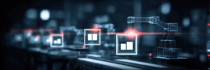 Fototapeta premium Automated robots manage the logistic warehouse to streamline the supply chain, coordinating shipping and distribution for a fast delivery service.