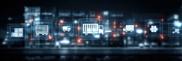 Fototapeta premium Advanced logistic software in the warehouse monitors the supply chain, from initial distribution to shipping and delivery.