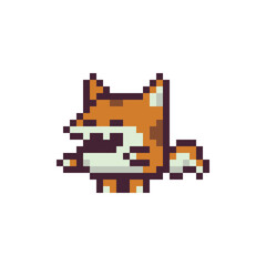 Fototapeta premium Cute pixel art fox in retro game style, animal sprite game characters, UI icon, collectible, fantasy environment, and cozy pixel scenes.