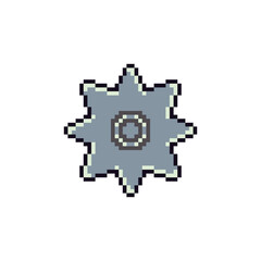 Mechanical gear retro pixel art icon. Industrial style element suitable for UI interfaces, settings menu, crafting system, factory game, and technology themed design.