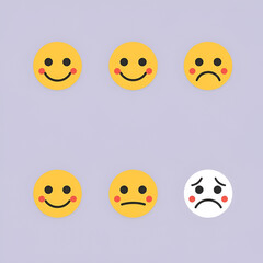Fototapeta premium Simple emoji face icon set with happy, neutral and sad expressions for customer feedback rating design