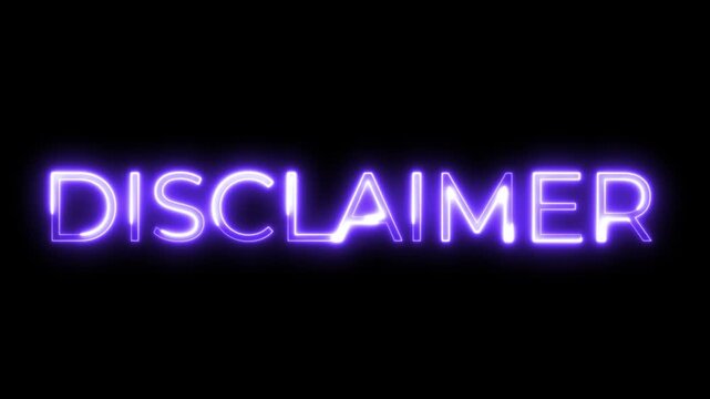 Animated Purple Neon Disclaimer Text Glowing on Black Background
