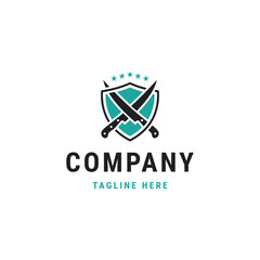 Naklejka premium Knife and shield logo concept