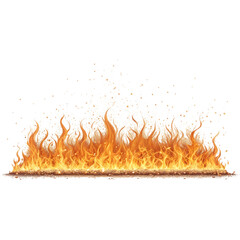 Realistic Burning Fire Flames Border with Sparks Isolated on White Background