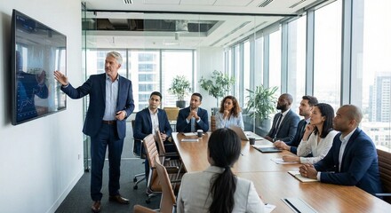Senior Executive Presenting Financial Data to Diverse Business Team