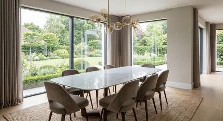 Modern Luxury Dining Room with Garden View