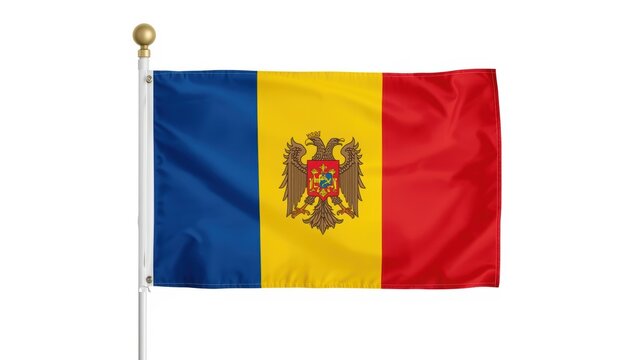 Flag of moldova waving in the wind on a pole