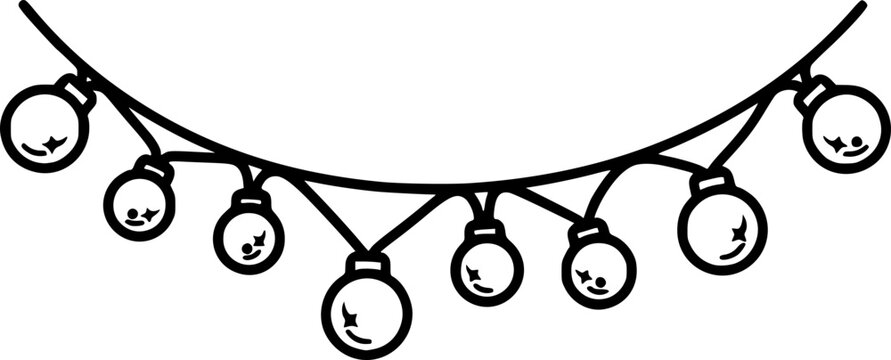 Simple outline string lights garland with multiple illuminated bulbs creates a festive and decorative atmosphere