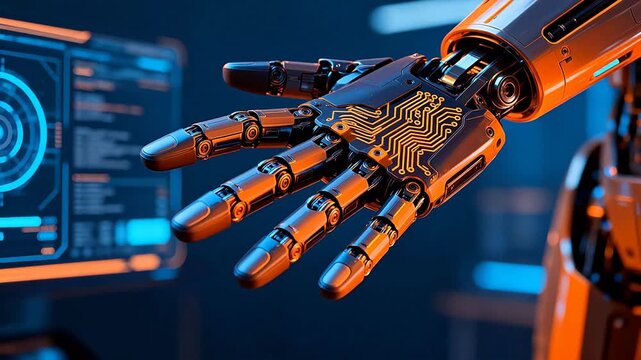 Futuristic robotic hand with circuitry