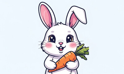 Obraz premium Cute Bunny Holding Carrot Cartoon Vector Illustration