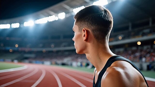 Athlete on track field at stadium