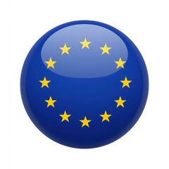 The european union flag depicted on a shiny blue sphere with stars.