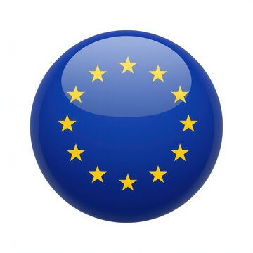 The european union flag depicted on a shiny blue sphere with stars.