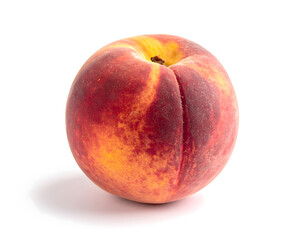 A single, whole, flawless peach isolated on a pure white background
