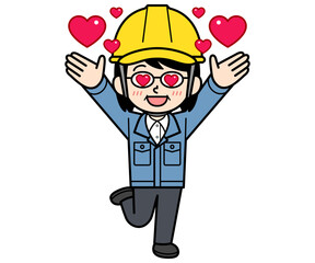 ときめき喜ぶヘルメットをかぶった現場監督の中年女性