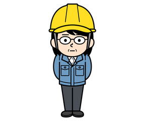 じっと見つめる現場監督の中年女性