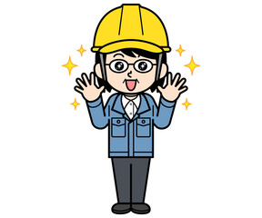 感激しているヘルメットをかぶった現場監督の中年女性