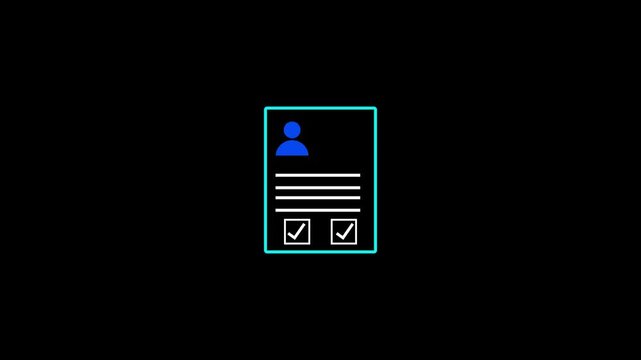 Documents and Analysis with check mark icon isolated animation .Documents file research with tick mark icon, Document verification concept.with 4k video animation.