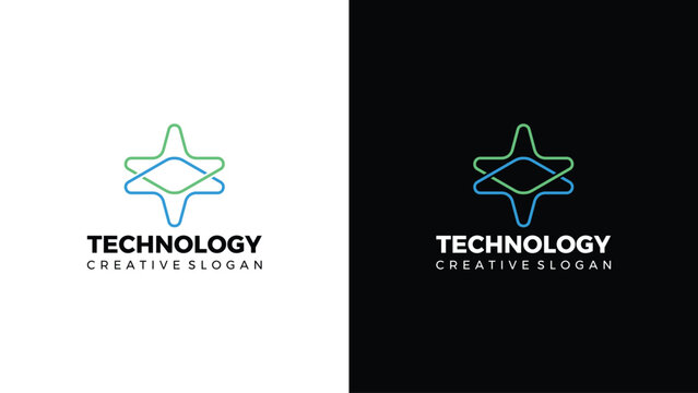 Modern Technology Vision Icon in Geometric Star Shape and Electron Orbit for Digital Business Identity