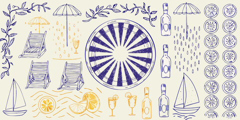 A hand drawn collection of beach and summer themed illustrations © Hemlata