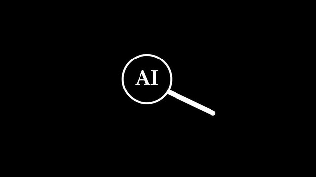 Artificial Intelligence with magnifying glass icon animation with no a black background,4k video animation.