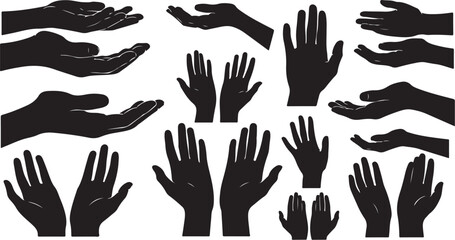 Fototapeta premium Collection of black hand silhouettes in various positions and gestures