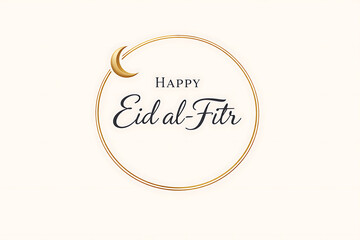 Celebratory Eid al-Fitr greeting card with crescent moon and golden circle