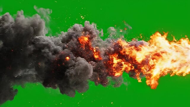 Bullet Flying Across Green Screen with Smoke and Fire Trail